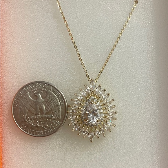 Radiant Gold & Rhinestone Teardrop Necklace(16” with 3” extension) - Picture 3 of 5